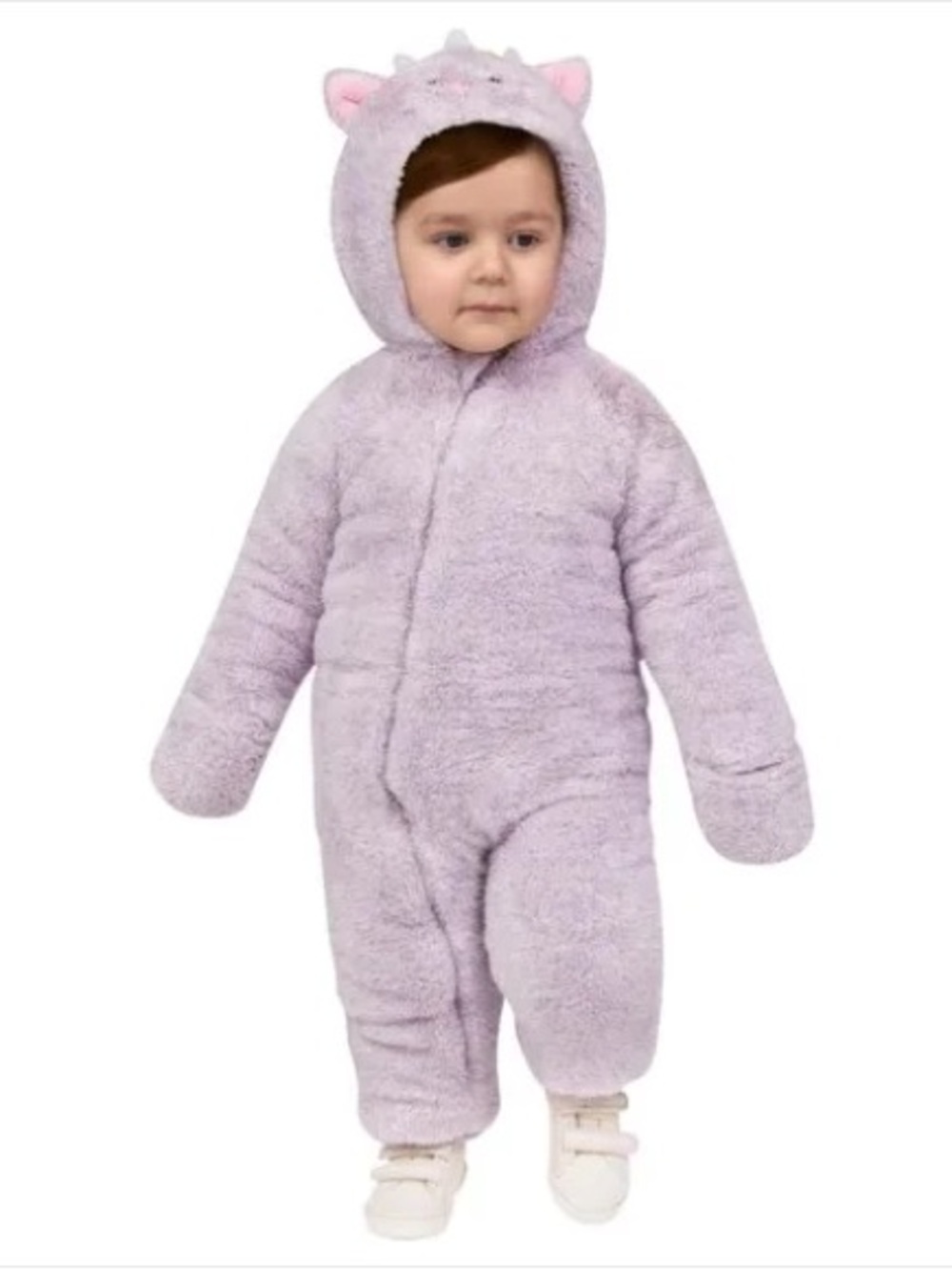 Cozy Lavender Plush Hooded Baby Puffer Jumpsuit